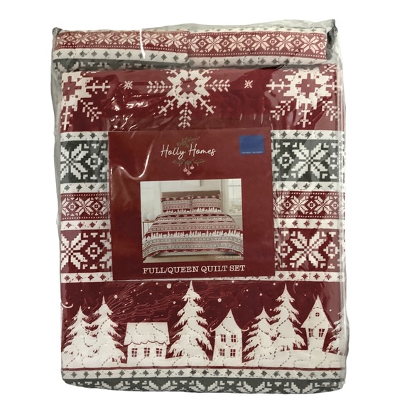 Christmas Quilt Set Holiday Full/Queen Bedding 3 Piece Winter Christmas Town - Picture 3 of 10